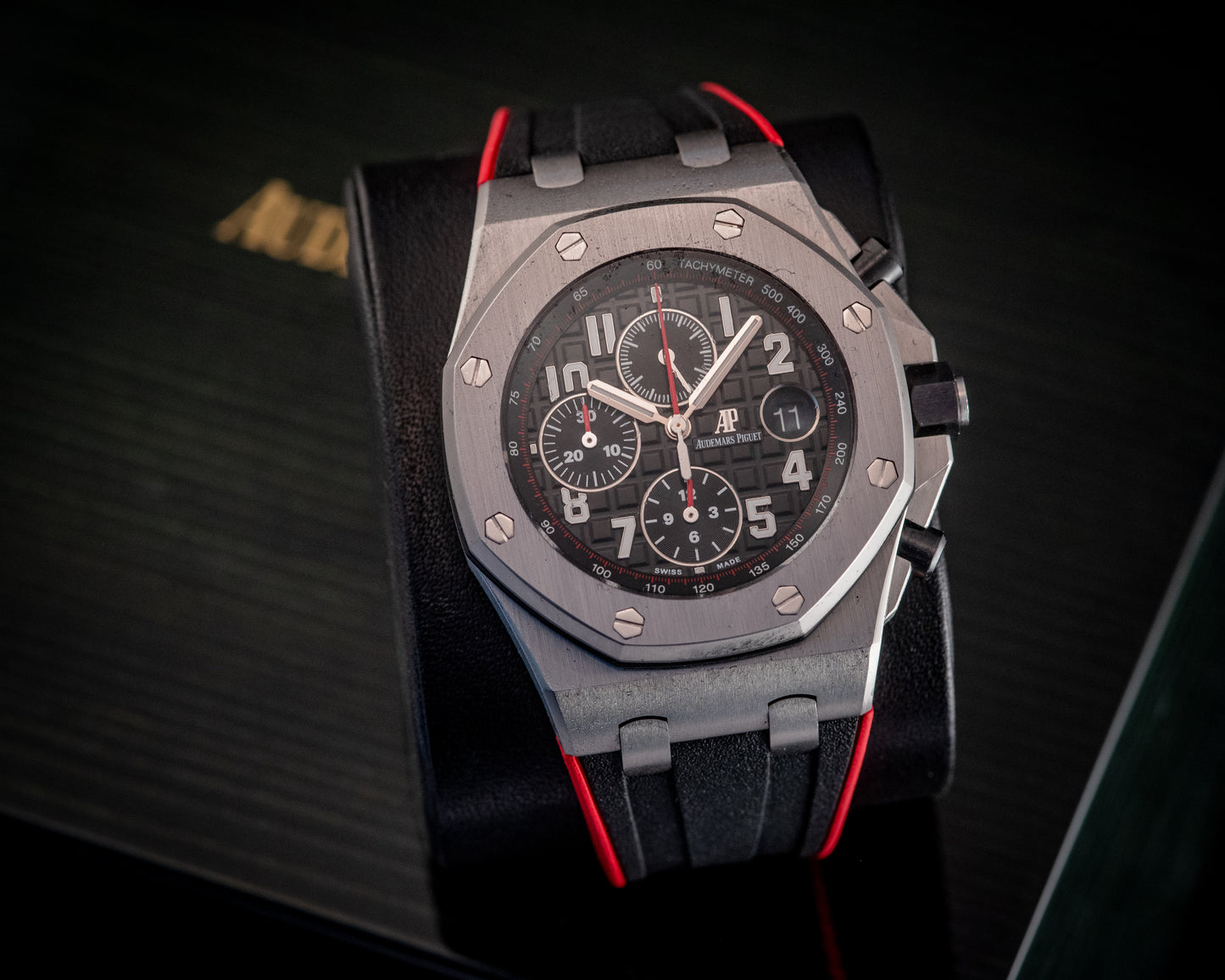 Audemars Piguet Royal Oak Offshore Chronograph 26470ST.OO.A101CR.01 “VAMPIRE” Black Dial Red Accents Chronograph Stainless Steel 42mm Box And Papers