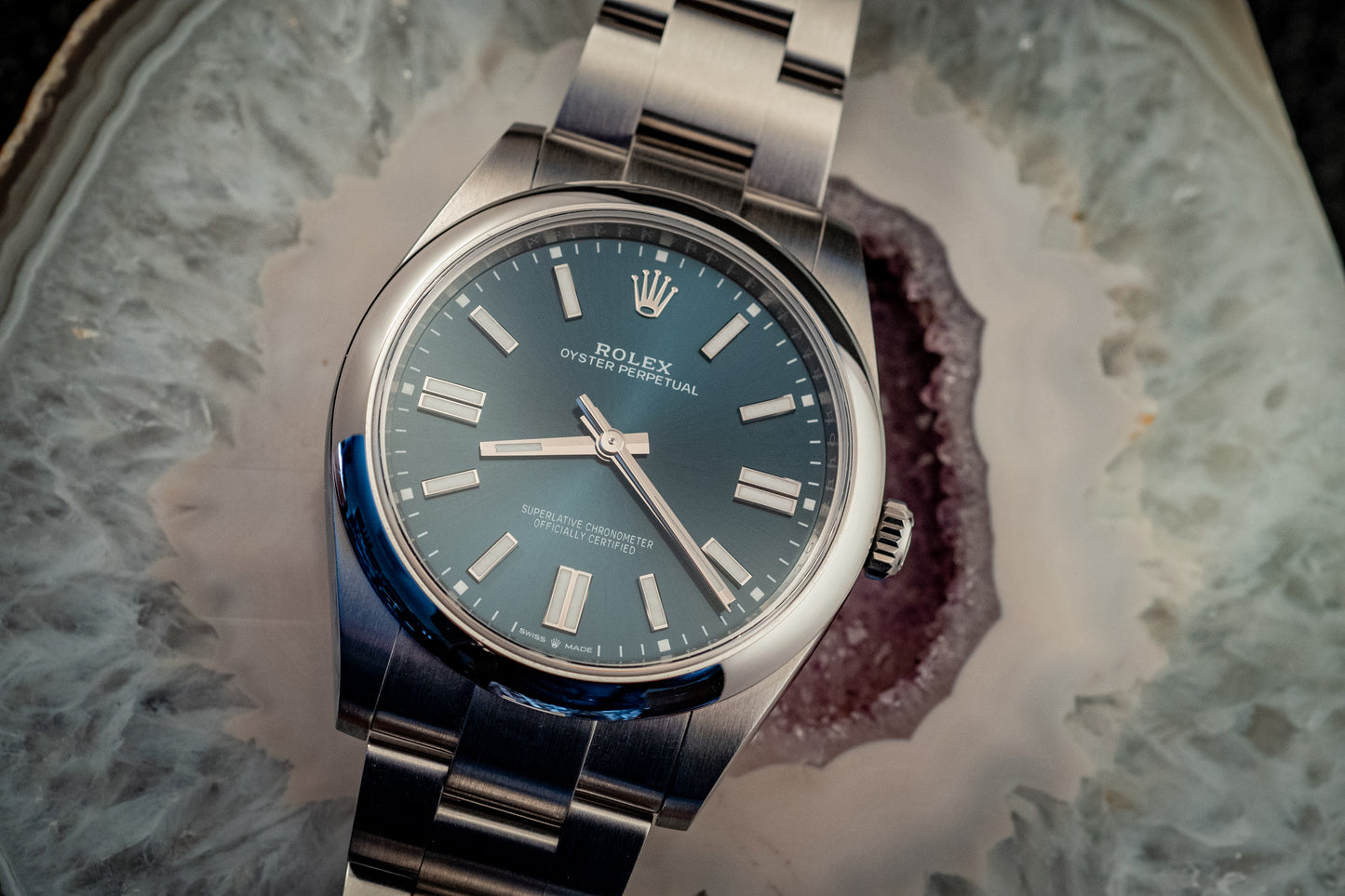 Rolex Oyster Perpetual 41 Blue Dial Steel Mens Automatic Watch 2023 Ref 124300 Box And Papers Purchase Receipt