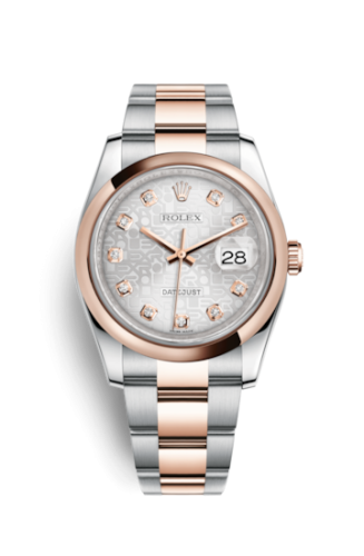 Rolex Datejust 36 Rolesor Everose Domed / Oyster / Silver Computer : Ref Number 116201-0077