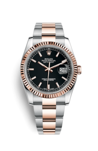 Rolex Datejust 36 Rolesor Everose Fluted / Oyster / Black : Ref Number 116231-0093
