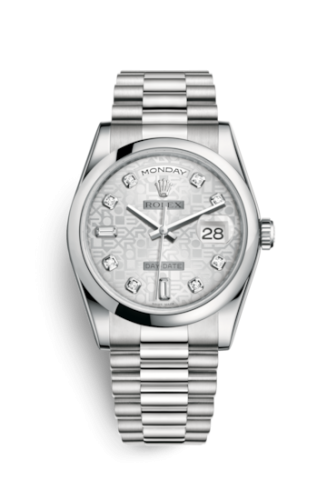 Rolex Day-Date 36 Platinum Domed / President / Silver Computer : Ref Number 118206-0048