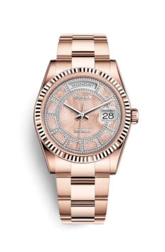 Rolex Day-Date 36 Everose Fluted / Oyster / Pink MOP Carousel : Ref Number 118235f-0113