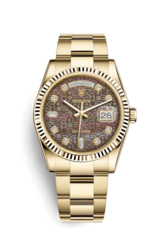 Rolex Day-Date 36 Yellow Gold Fluted / Oyster / Black MOP Computer : Ref Number 118238-0191