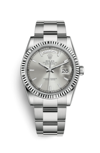 Rolex Day-Date 36 White Gold Fluted / Oyster / Silver : Ref Number 118239-0124