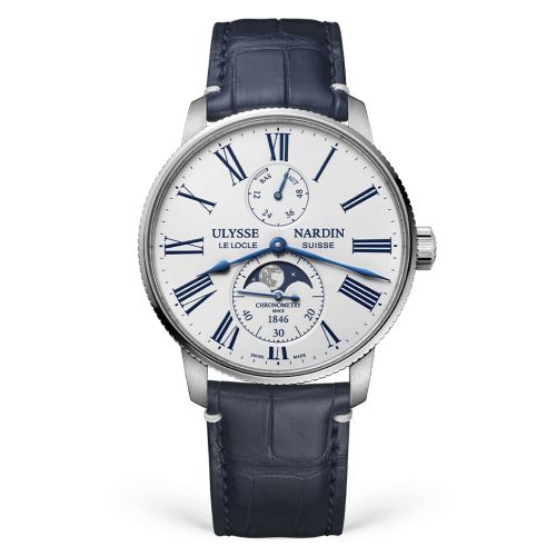 Ulysse Nardin Marine Torpilleur Moonphase Stainless Steel / White / Alligator : Ref Number 1193-310LE-0A-175/1A