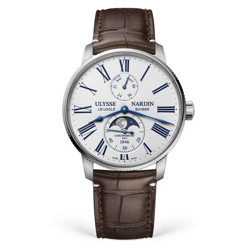 Ulysse Nardin Marine Torpilleur Moonphase Stainless Steel / White / Alligator : Ref Number 1193-310LE-0A-175/1B