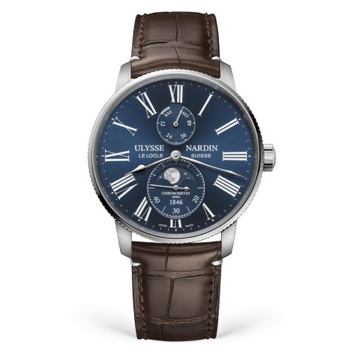 Ulysse Nardin Marine Torpilleur Moonphase Stainless Steel / Blue / Alligator : Ref Number 1193-310LE-3A-175/1B