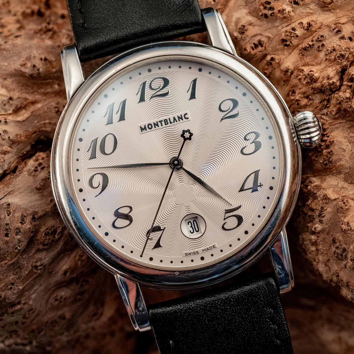 Montblanc Meisterstuck Star Automatic Stainless Steel Extra Black Leather Strap Ref 7027