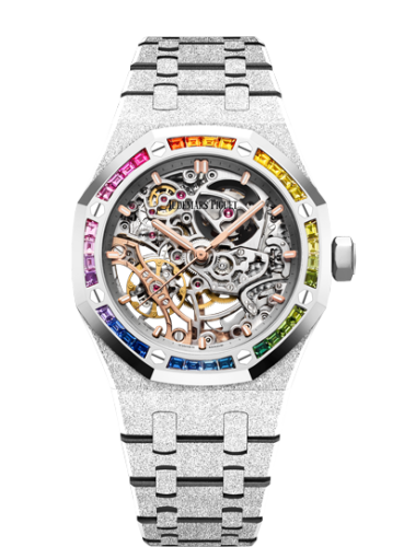 Royal Oak 37 Double Balance Wheel Openworked Frosted White Gold / Rainbow