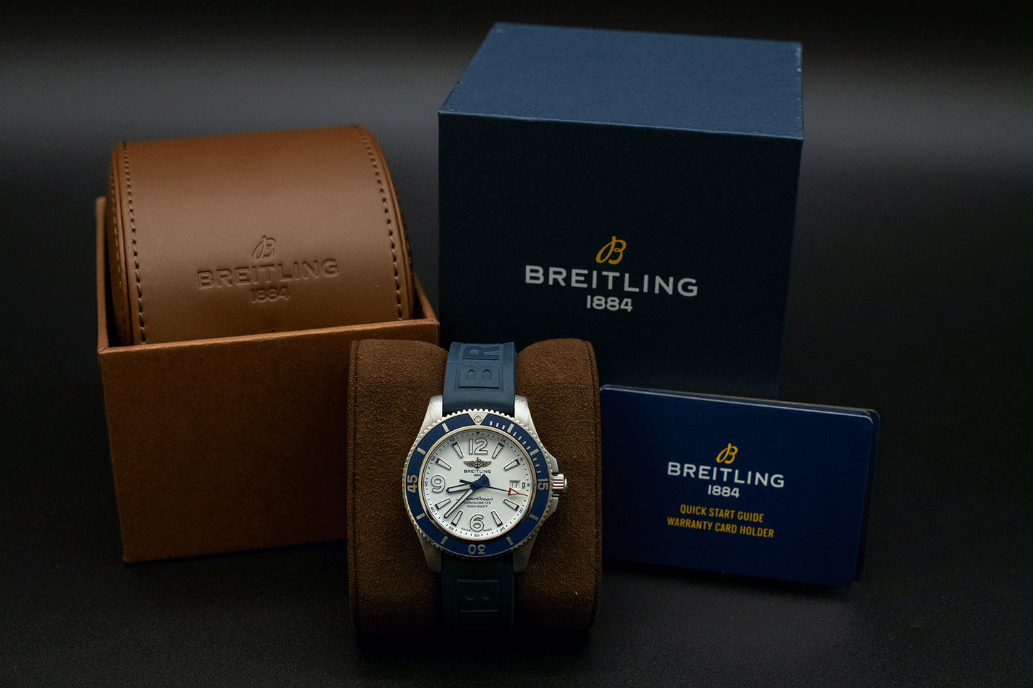 Breitling Superocean 42mm White Dial Blue Bezel Watch A17366 Box & Papers