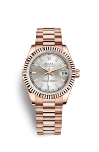 Rolex Datejust 31 Everose Fluted / President / Silver : Ref Number 178275f-0018