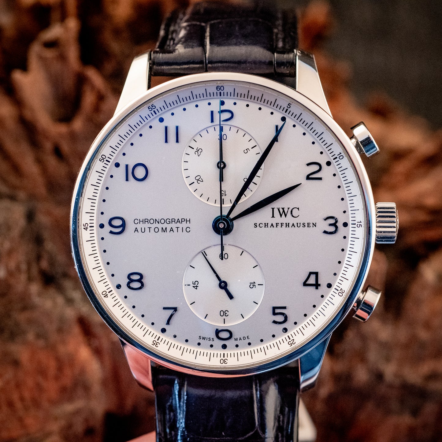 IWC Portuguese Chronograph Black Strap Box And Papers Ref IW371446