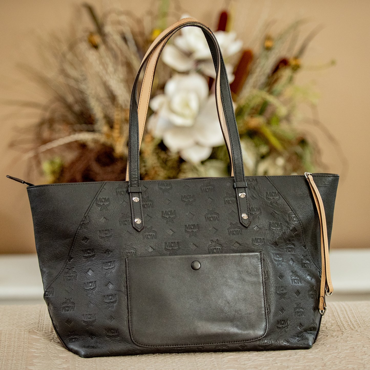 MCM Klara Black Large Monogram Leather Women's Designer Tote Handbag MWP9SKM51