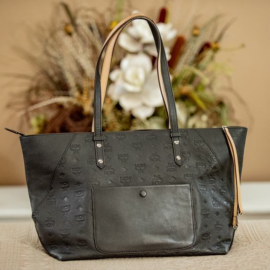 MCM Klara Black Large Monogram Leather Women's Designer Tote Handbag MWP9SKM51