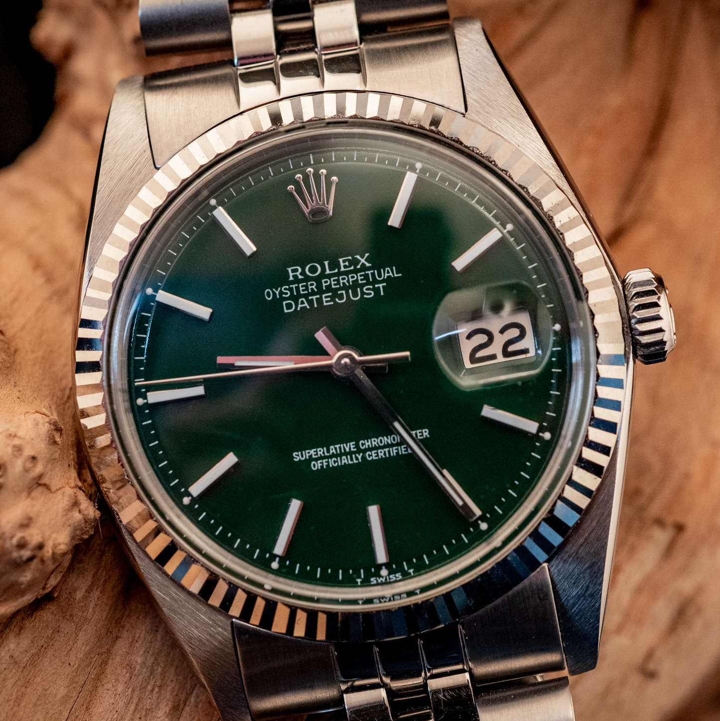 Rolex 36MM Datejust 18K White Gold Stainless Steel Green Dial Jubilee Ref 1601