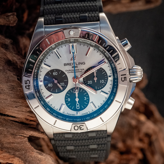 Breitling 2023 Chronomat B01 Super Chrono Ice Blue Platinum Bezel PB0134101C1S1 Box And Papers