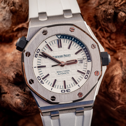 Audemars Piguet Royal Oak Offshore Diver White Dial Additional Blue Strap Box And Papers Ref 15710ST.OO.A010CA.01