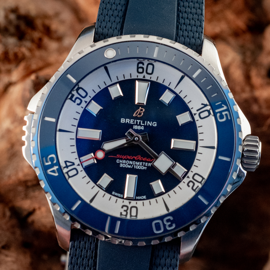 Breitling 2025 Superocean Automatic Diver 42MM Blue/White Dial Ref A17378 Box And Papers