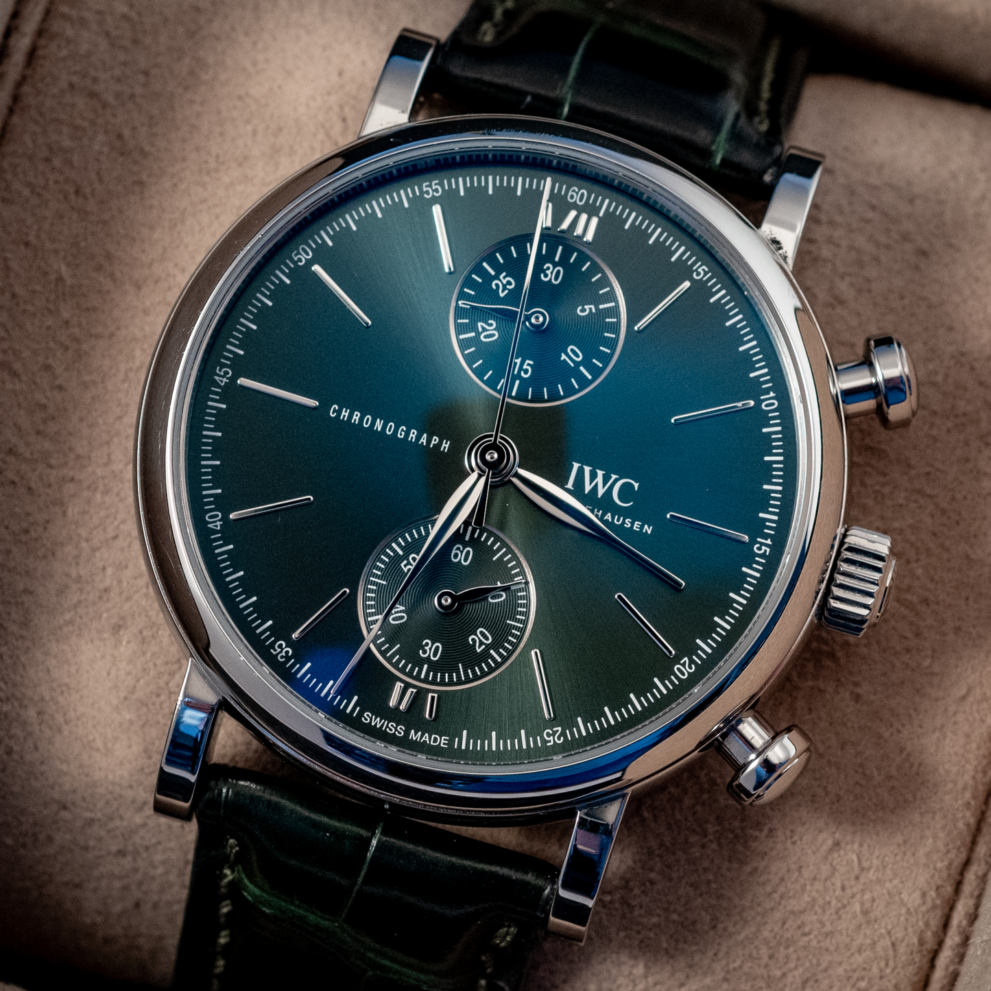 IWC Portofino 2022 Chronograph Green Dial 39MM Warranty Unti 4/2030 Box And Papers Ref IW391405