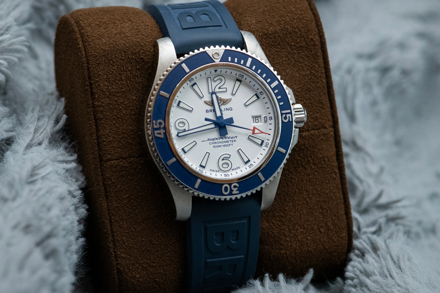 Breitling Superocean 42mm White Dial Blue Bezel Watch A17366 Box & Papers