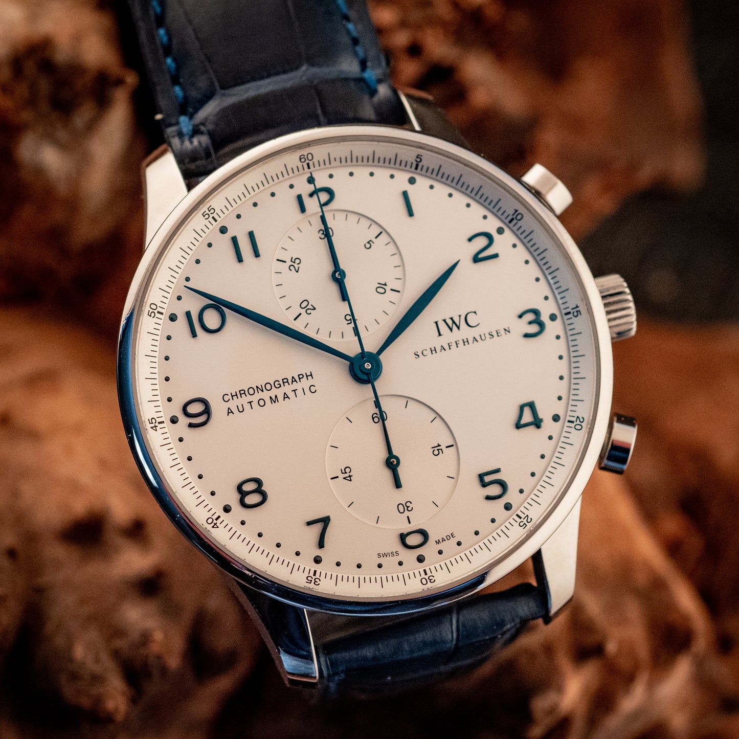 IWC Portuguese Chronograph Blue Strap Box And Papers Ref IW371446