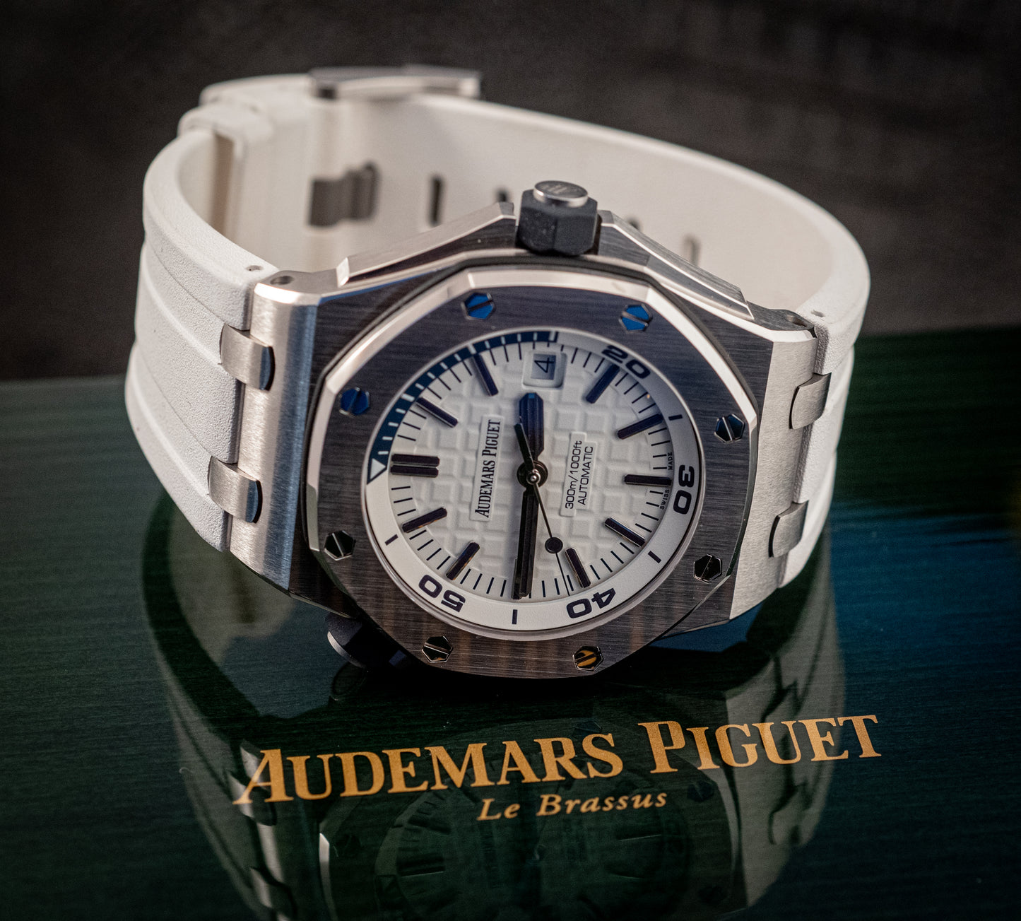 Audemars Piguet Royal Oak Offshore Diver White Dial Additional Blue Strap Box And Papers Ref 15710ST.OO.A010CA.01
