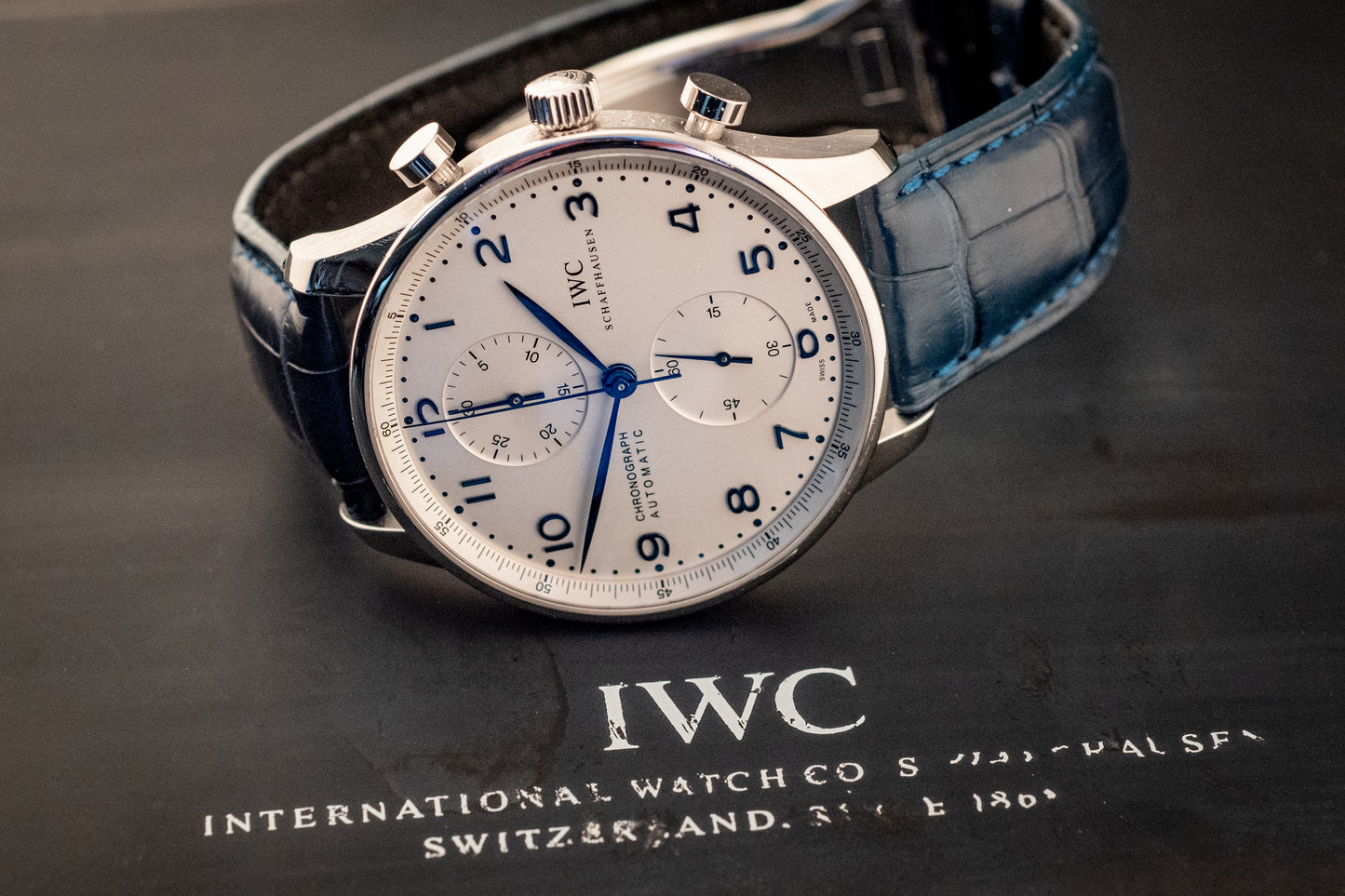 IWC Portuguese Chronograph Blue Strap Box And Papers Ref IW371446