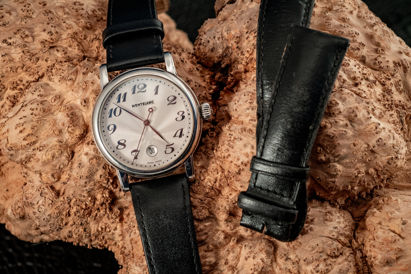 Montblanc Meisterstuck Star Automatic Stainless Steel Extra Black Leather Strap Ref 7027