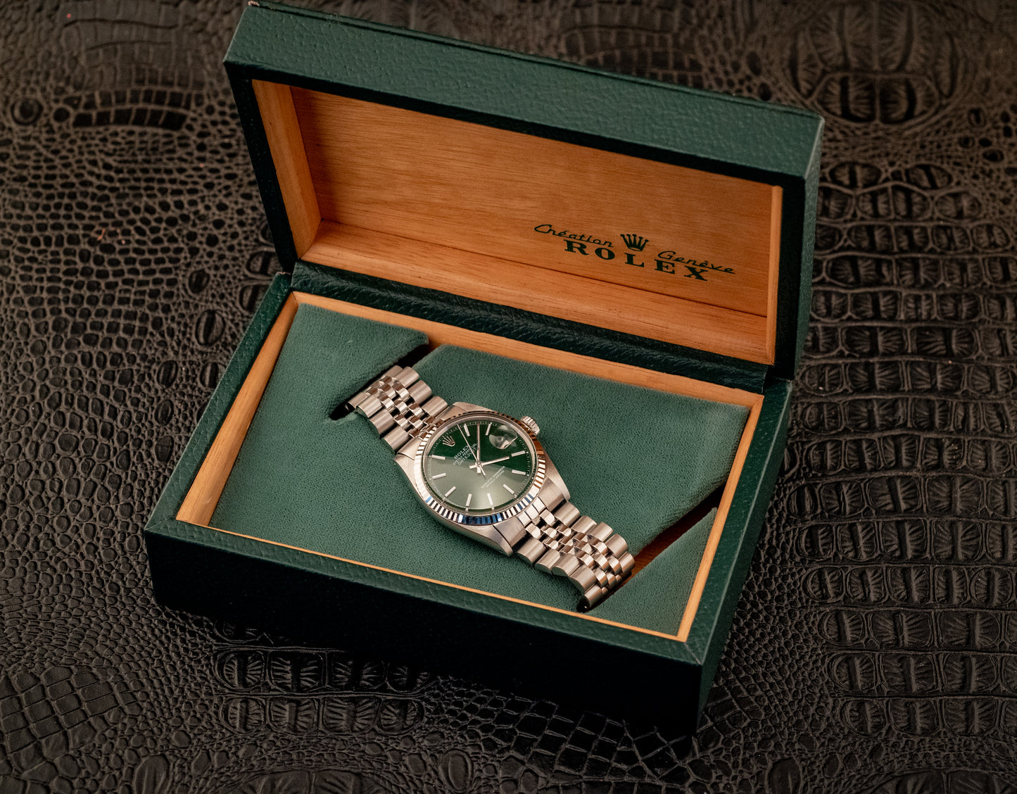 Rolex 36MM Datejust 18K White Gold Stainless Steel Green Dial Jubilee Ref 1601