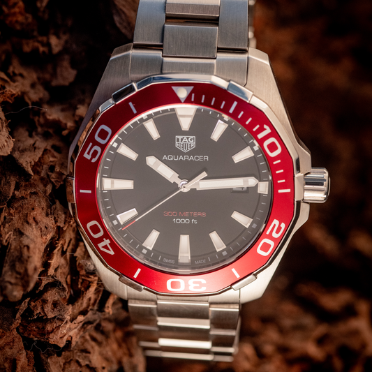 Tag Heuer Aquaracer Black Dial Red Bezel Ref WAY101B.BA0746 Box And Papers