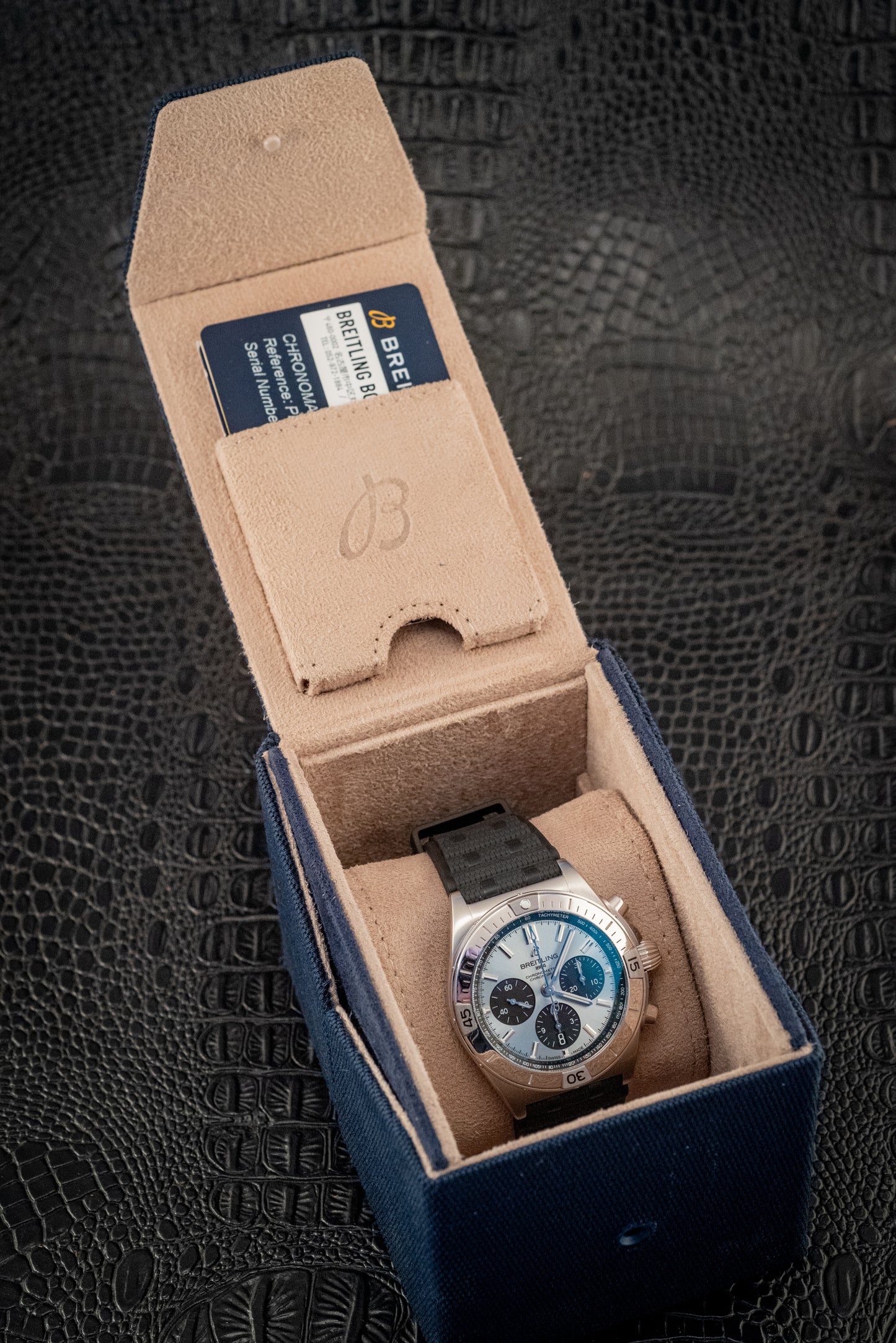 Breitling 2023 Chronomat B01 Super Chrono Ice Blue Platinum Bezel PB0134101C1S1 Box And Papers