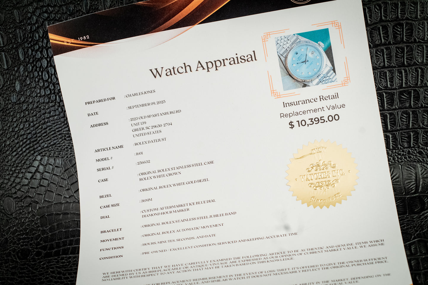 Rolex Datejust 36MM 18K White Gold And Blue Diamond Dial Fluted Bezel Ref 1601