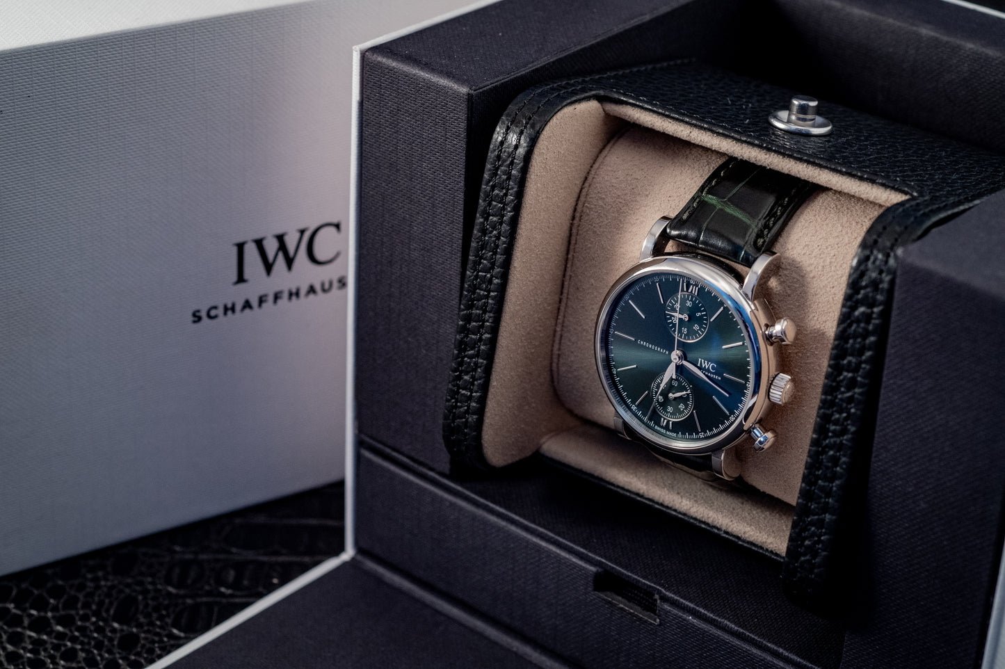 IWC Portofino 2022 Chronograph Green Dial 39MM Warranty Unti 4/2030 Box And Papers Ref IW391405