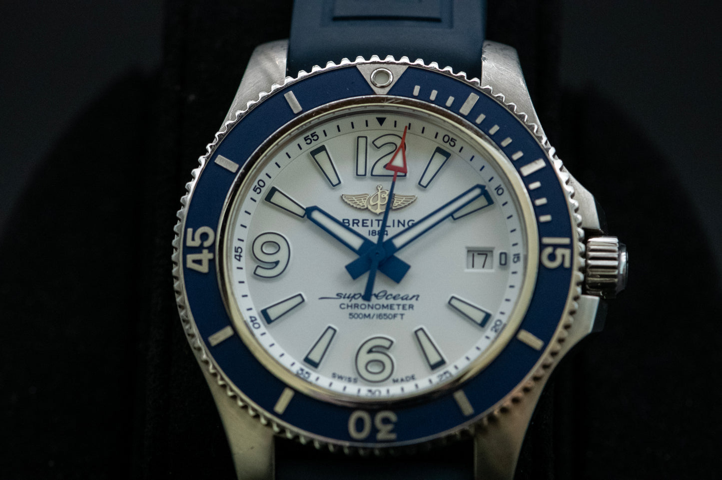 Breitling Superocean 42mm White Dial Blue Bezel Watch A17366 Box & Papers