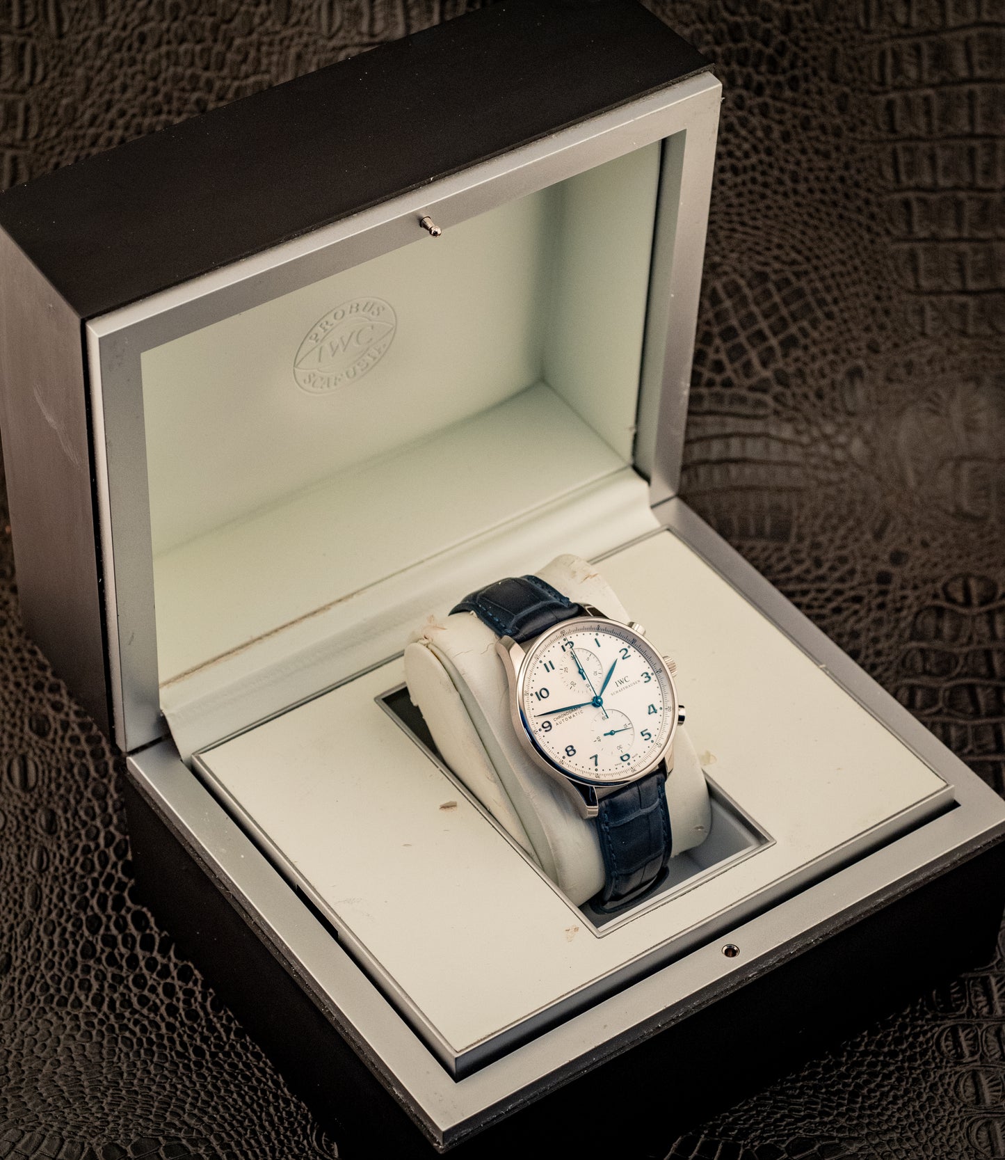 IWC Portuguese Chronograph Blue Strap Box And Papers Ref IW371446