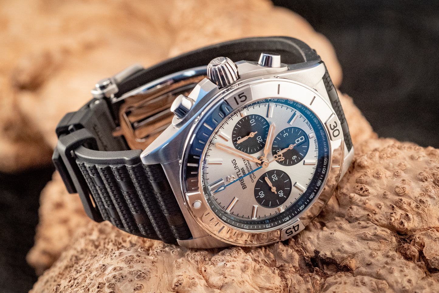Breitling 2023 Chronomat B01 Super Chrono Ice Blue Platinum Bezel PB0134101C1S1 Box And Papers
