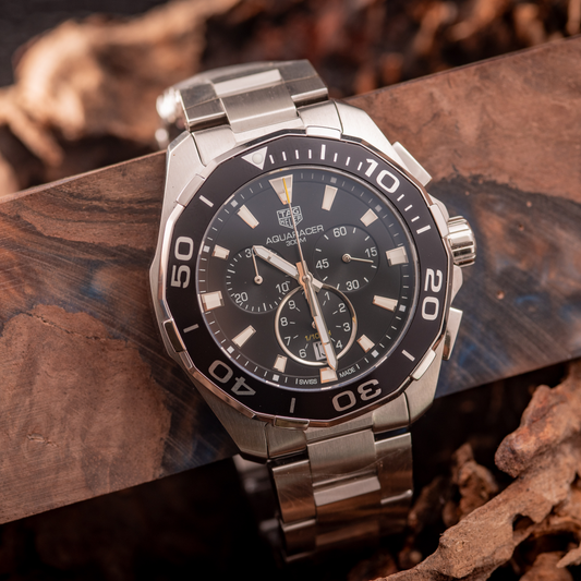 TAG Heuer Aquaracer 43mm Chrono Black Face/Bezel Box And Papers Ref CAY111A.BA0927