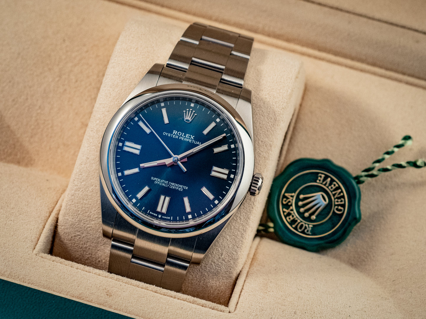 Rolex Oyster Perpetual 41 Blue Dial Steel Mens Automatic Watch 2023 Ref 124300 Box And Papers Purchase Receipt