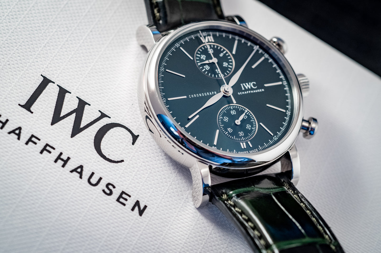 IWC Portofino 2022 Chronograph Green Dial 39MM Warranty Unti 4/2030 Box And Papers Ref IW391405