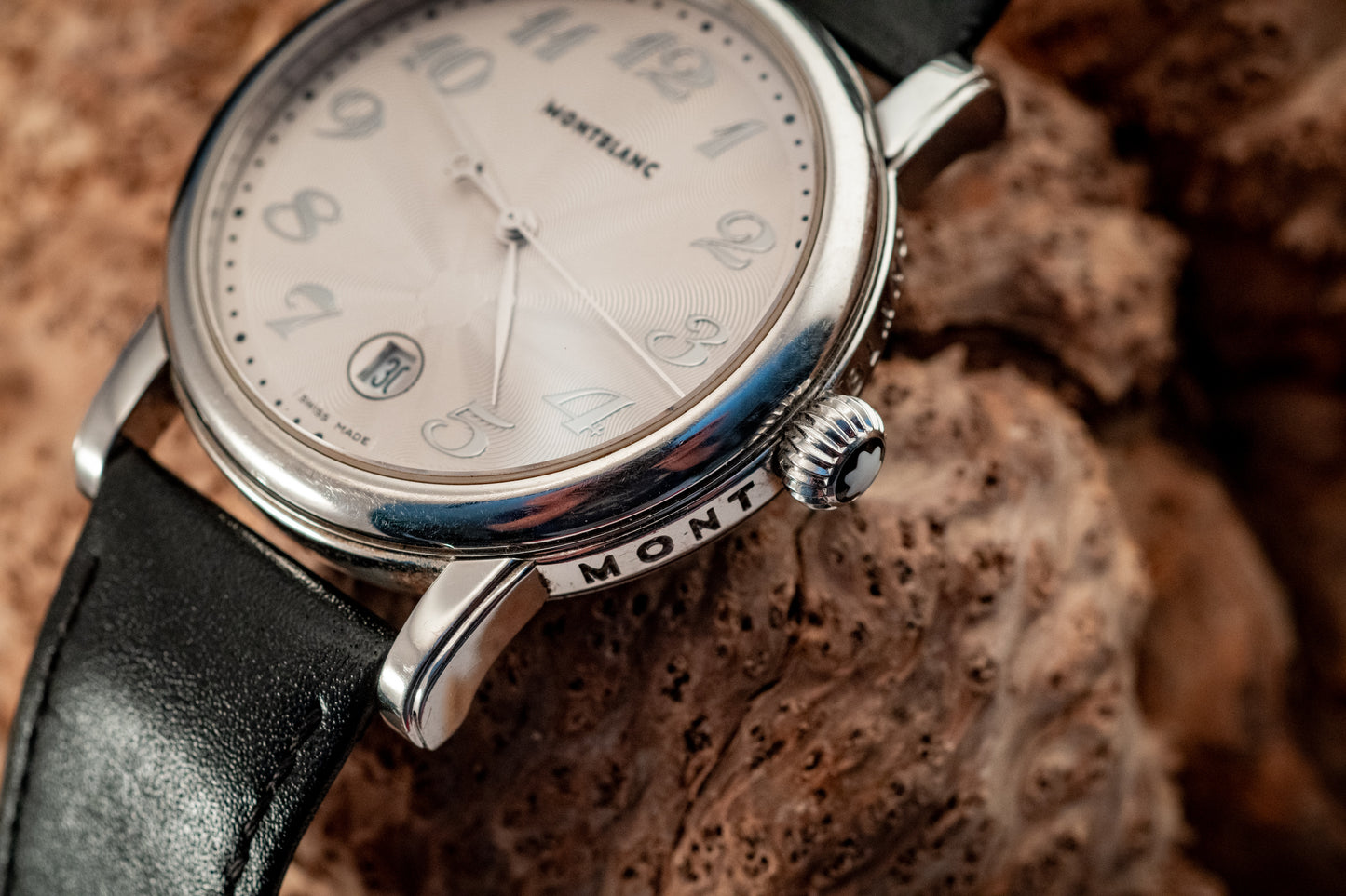 Montblanc Meisterstuck Star Automatic Stainless Steel Extra Black Leather Strap Ref 7027