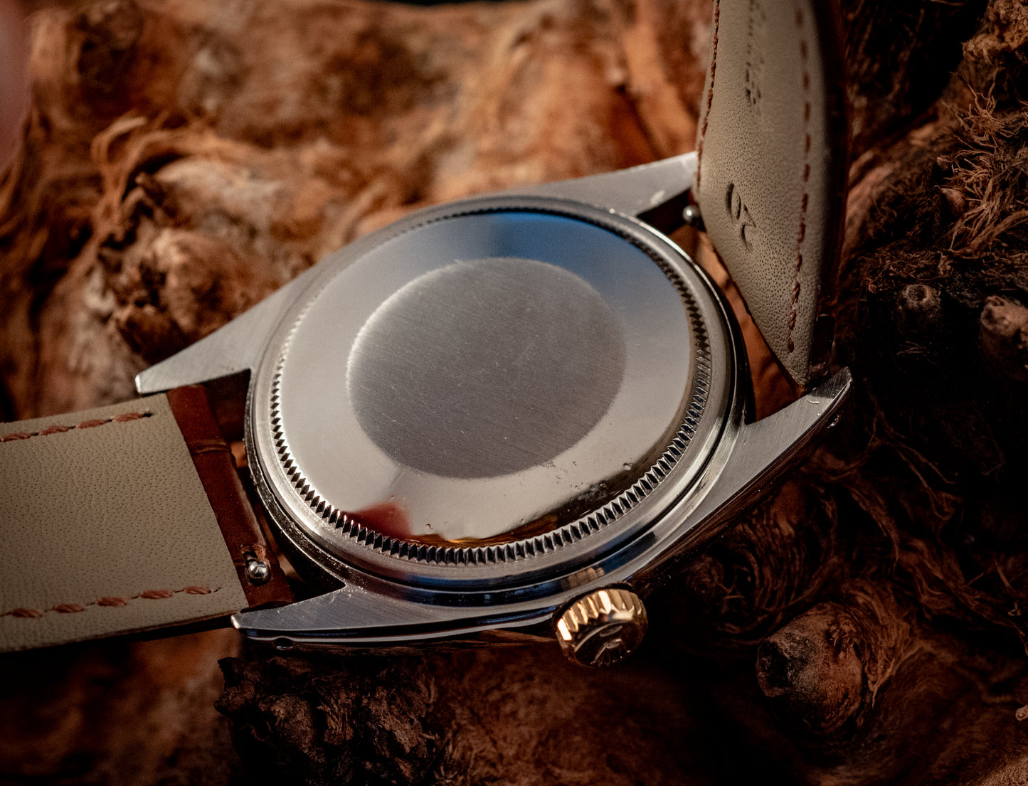 Rolex Datejust 14K Yellow Gold Steel Champagne Brown Leather Band Ref 1601