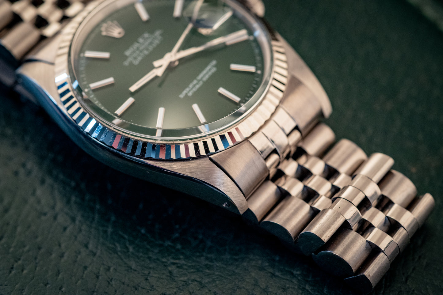 Rolex 36MM Datejust 18K White Gold Stainless Steel Green Dial Jubilee Ref 1601