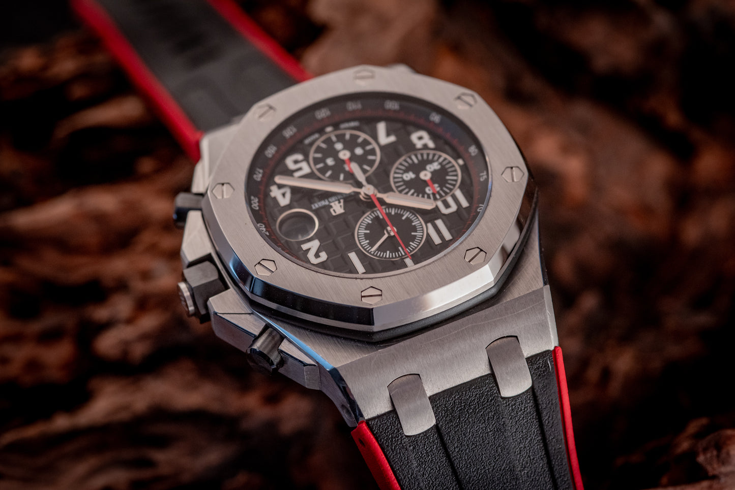 Audemars Piguet Royal Oak Offshore Chronograph 26470ST.OO.A101CR.01 “VAMPIRE” Black Dial Red Accents Chronograph Stainless Steel 42mm Box And Papers