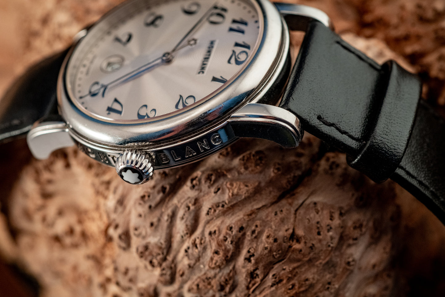 Montblanc Meisterstuck Star Automatic Stainless Steel Extra Black Leather Strap Ref 7027