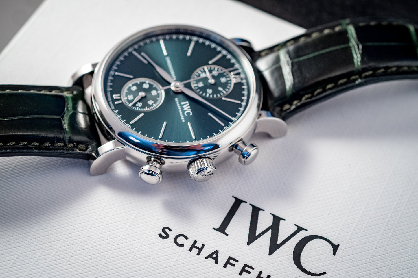 IWC Portofino 2022 Chronograph Green Dial 39MM Warranty Unti 4/2030 Box And Papers Ref IW391405