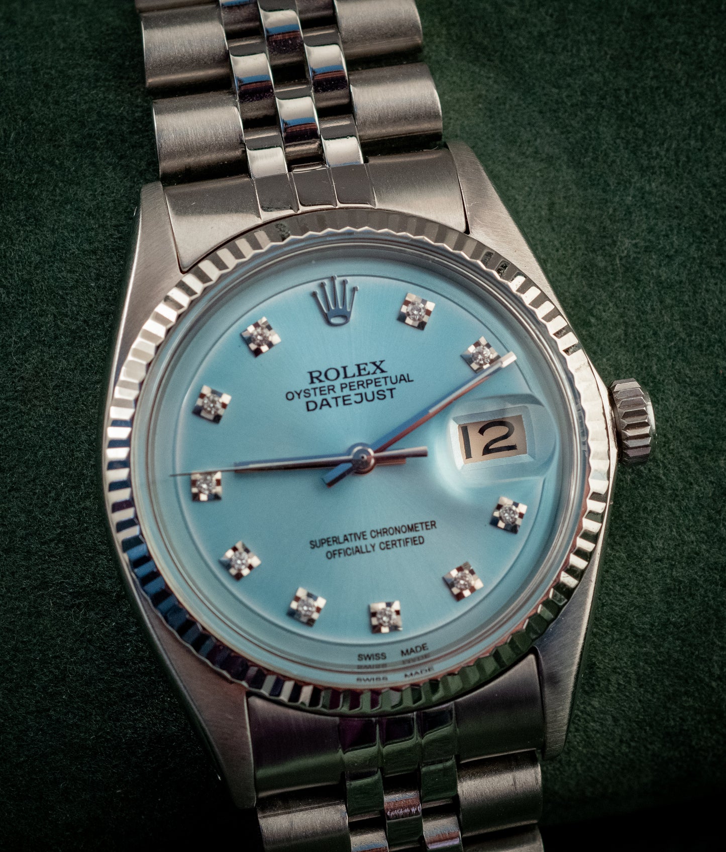 Rolex Datejust 36MM 18K White Gold And Blue Diamond Dial Fluted Bezel Ref 1601