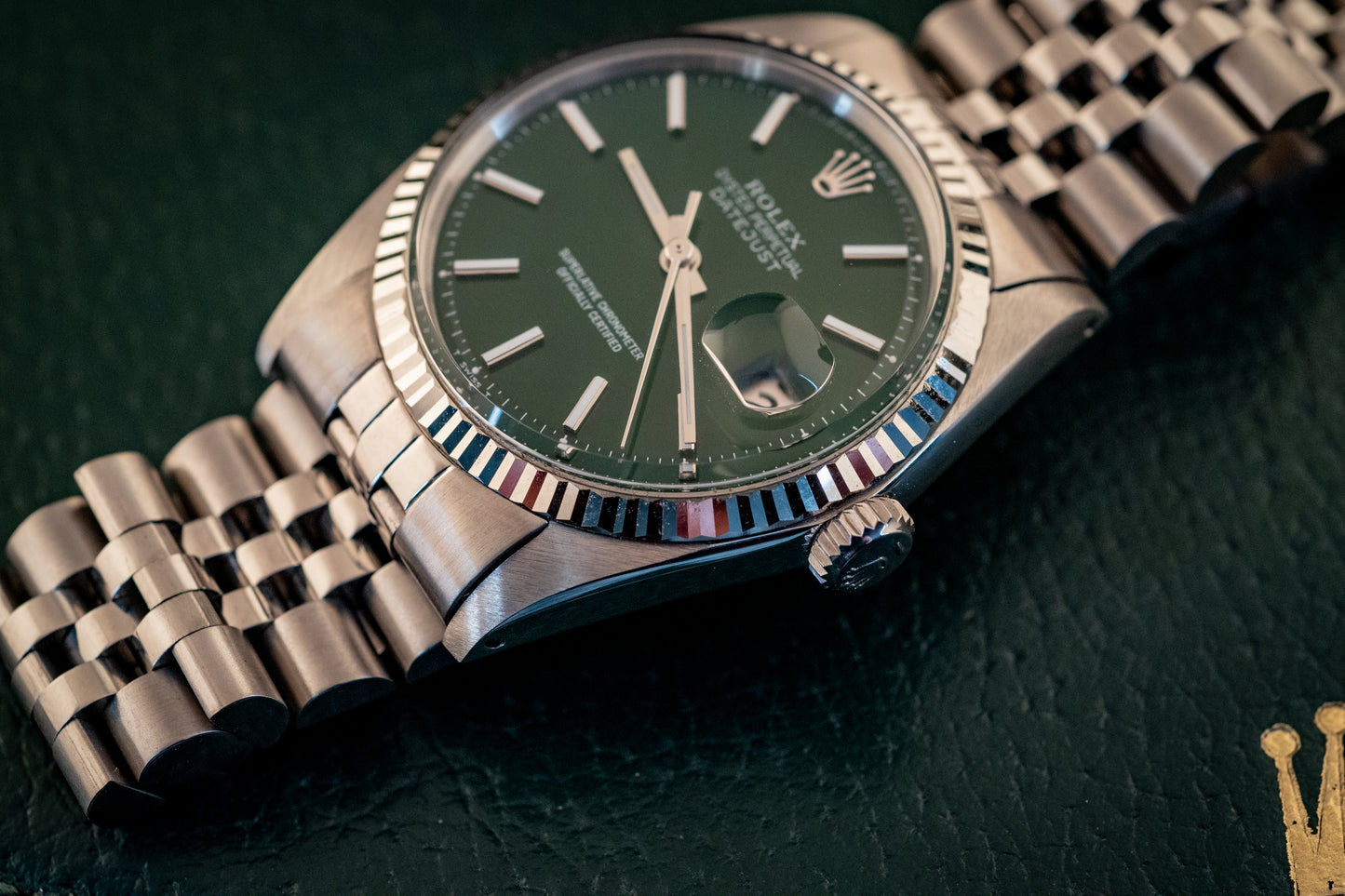 Rolex 36MM Datejust 18K White Gold Stainless Steel Green Dial Jubilee Ref 1601