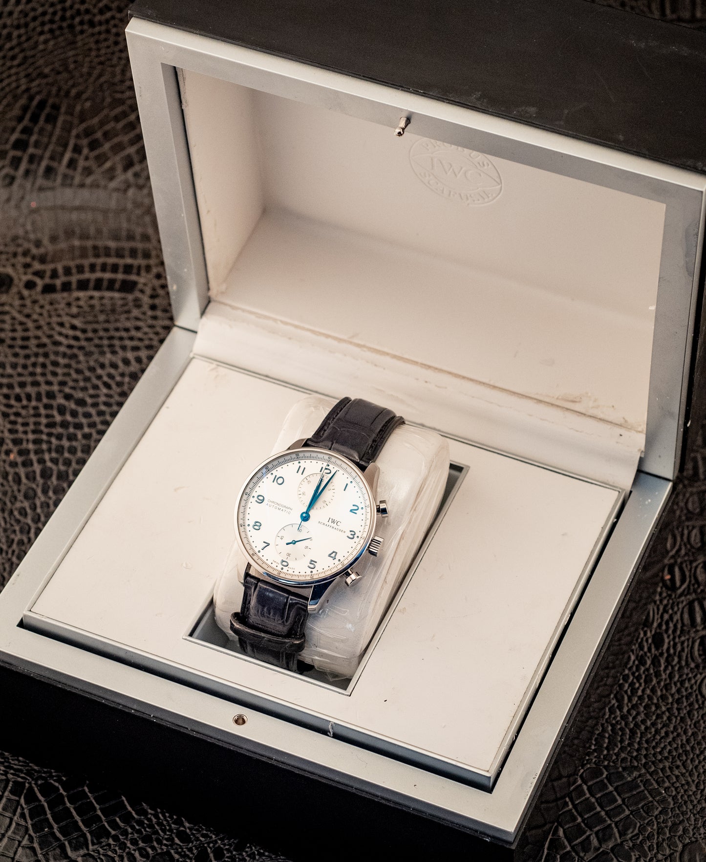 IWC Portuguese Chronograph Black Strap Box And Papers Ref IW371446