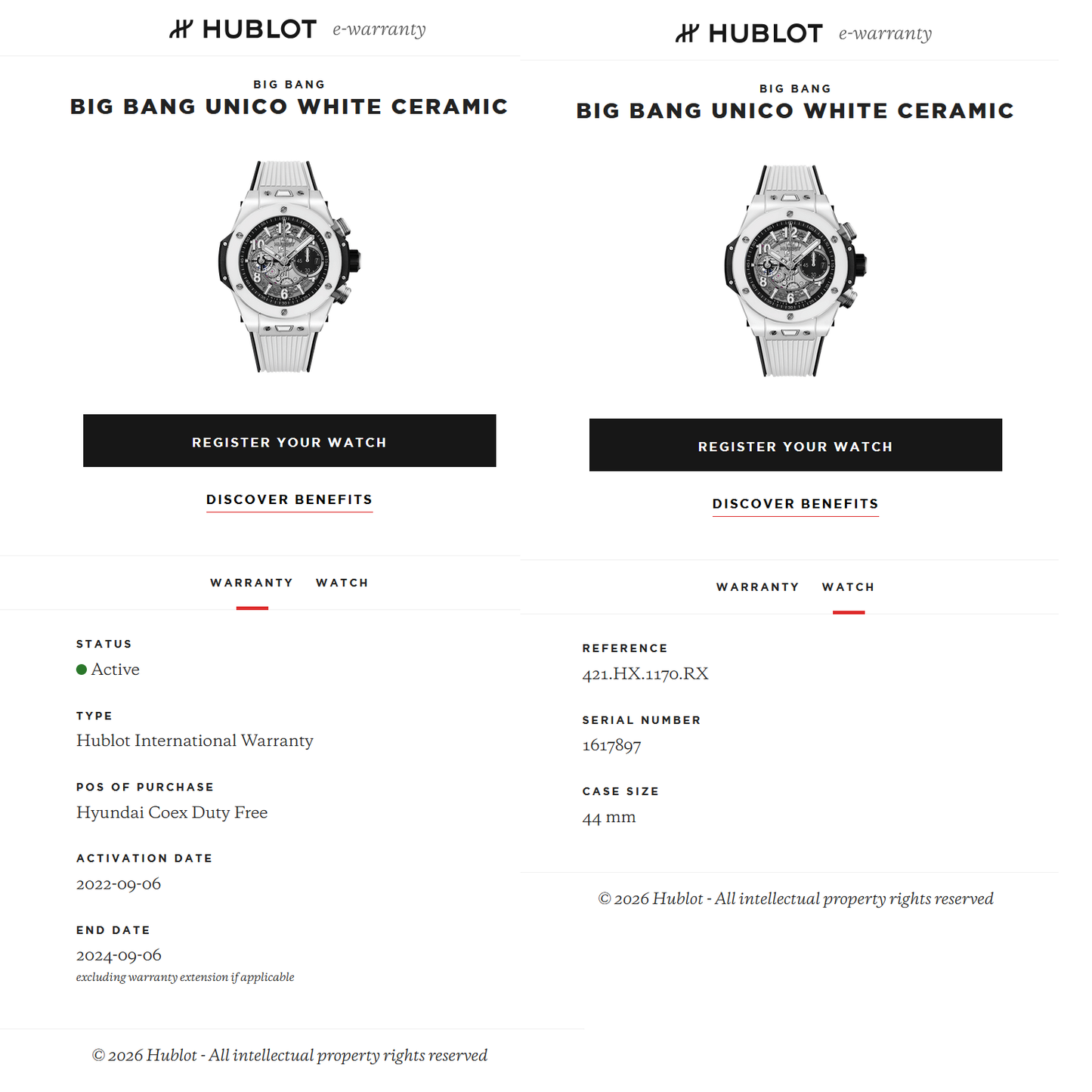 Hublot Big Bang Unico 2022 Ceramic 44MM Box And Papers Ref 421.HX.1170.RX