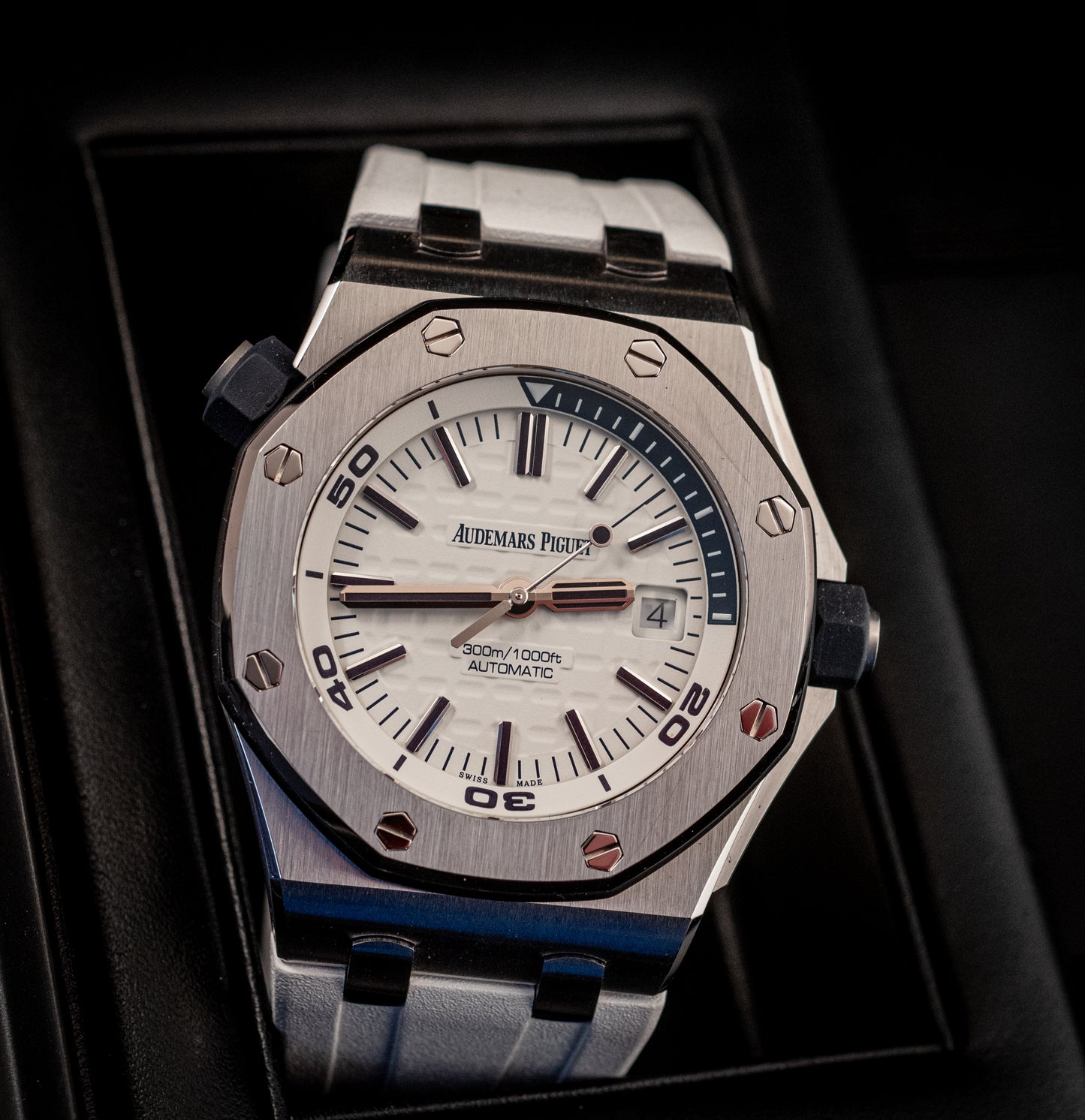 Audemars Piguet Royal Oak Offshore Diver White Dial Additional Blue Strap Box And Papers Ref 15710ST.OO.A010CA.01